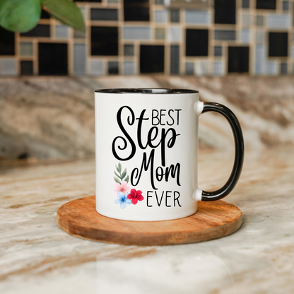 Best Step Mom Ever Coffee Mug, Perfect Gift for Step Moms, Floral Accent Mug for Mother's Day, Gift for Bonus Mom Birthday, Stepmom gift