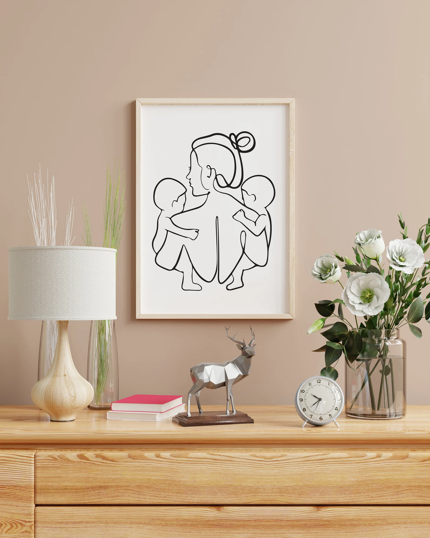 Line Art Print, Twin Mom, Newborn Twins Print, Mom of 2, Mom and Baby, Newborn Gift, Mom Gift, Minimalist Line Art, Wall Art Print