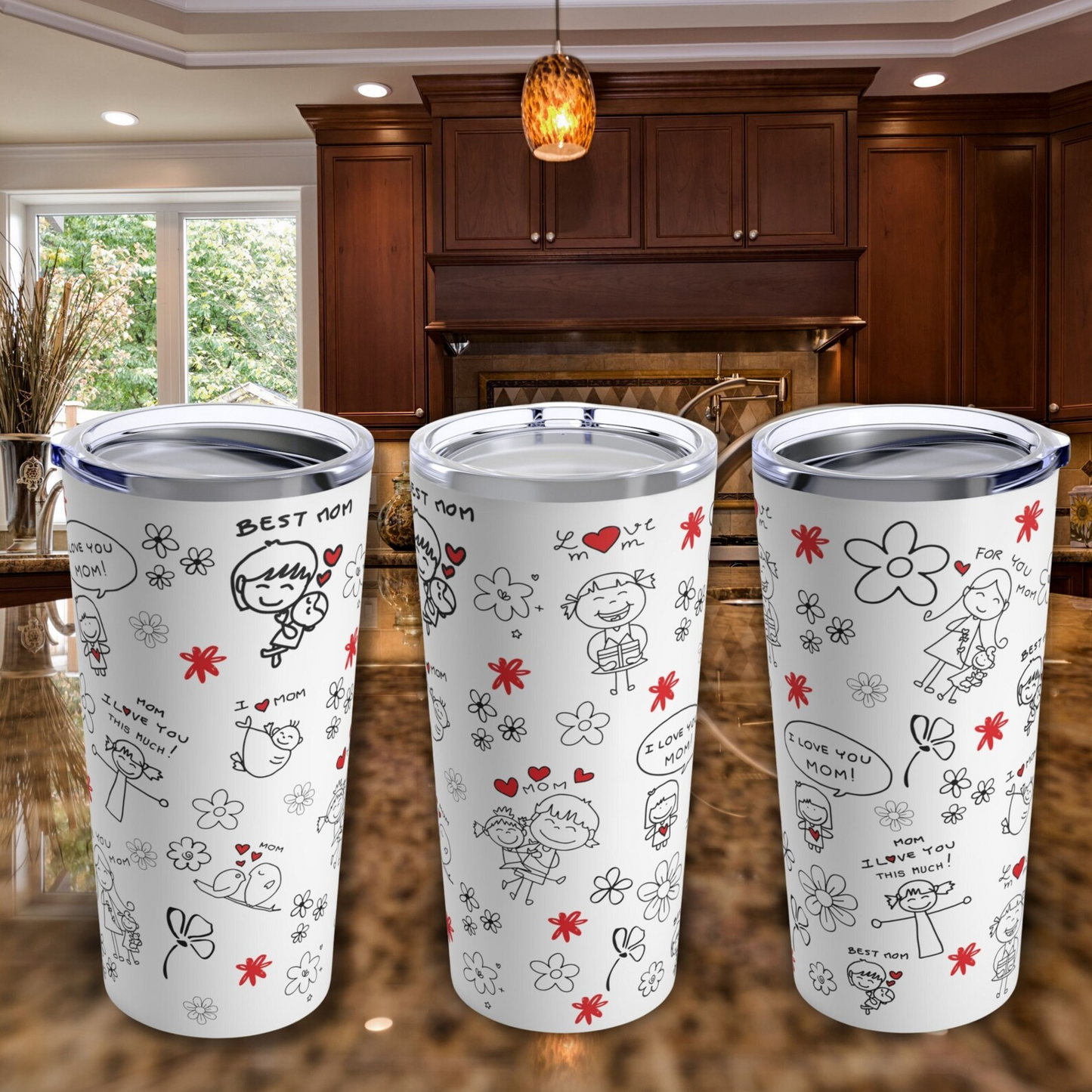 Girl Mom Doodle Travel Tumbler / Mother's Day Gift from Daughter / Kid-Inspired Coffee Cup / I Love Mom Tumbler // Mama Tumbler