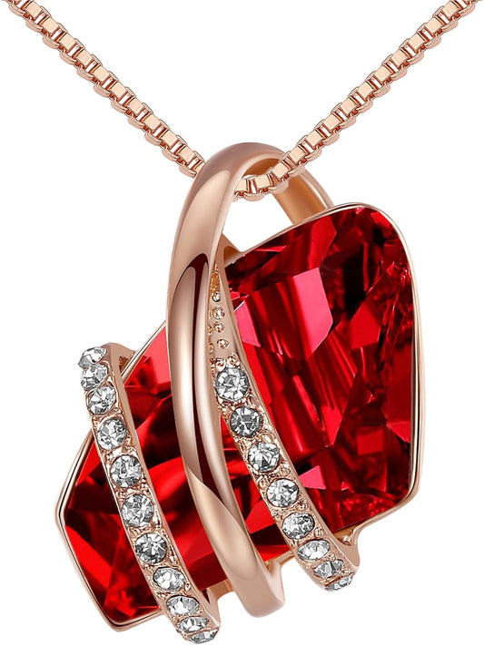 Leafael Wish Stone Pendant Necklace with Birthstone Crystal, 18K Rose Gold Plated/Silvertone, 18" + 2"