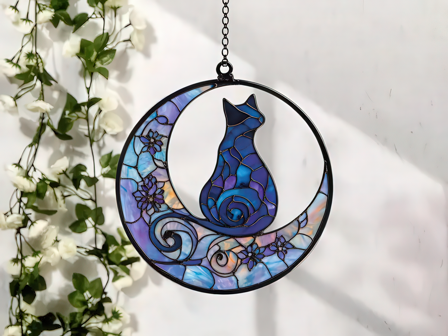 Cat On Moon suncatcher Window Hanging cat Suncatcher Cat Decoration, Cat lovers gift, Gift For Kids, Home Decor, Wall Art Decoration