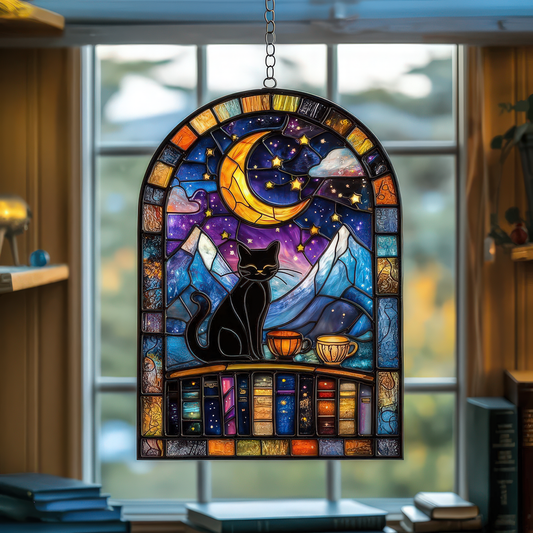 Cat Book library acrylic suncatcher Window Hanging Book Ornament Window Decor Book Lover Gift Book Indoor Decor Cat Mom Gift Librarian Gift