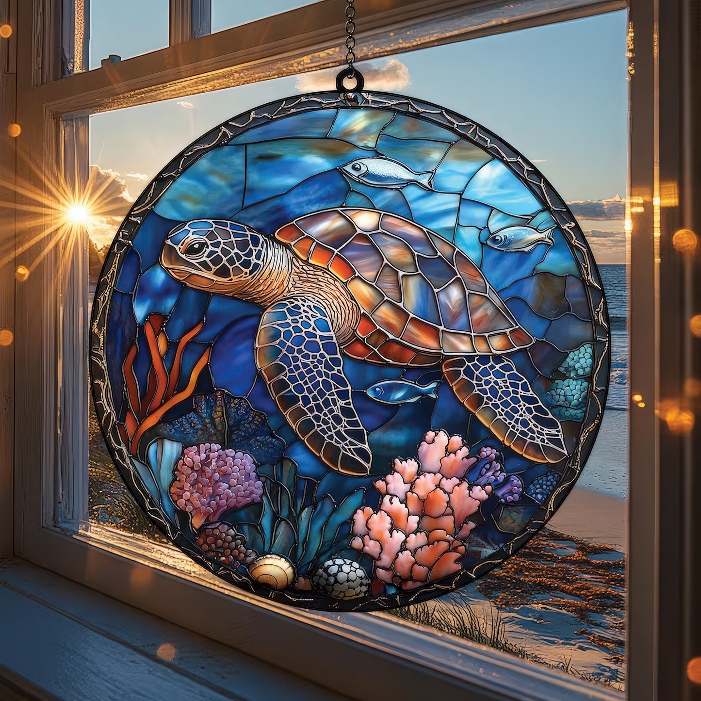 Sea Turtle Acrylic Window Hanging, Ocean Sun Catcher, Nature-Inspired Decor, Unique Gift for Turtle and Ocean Lovers