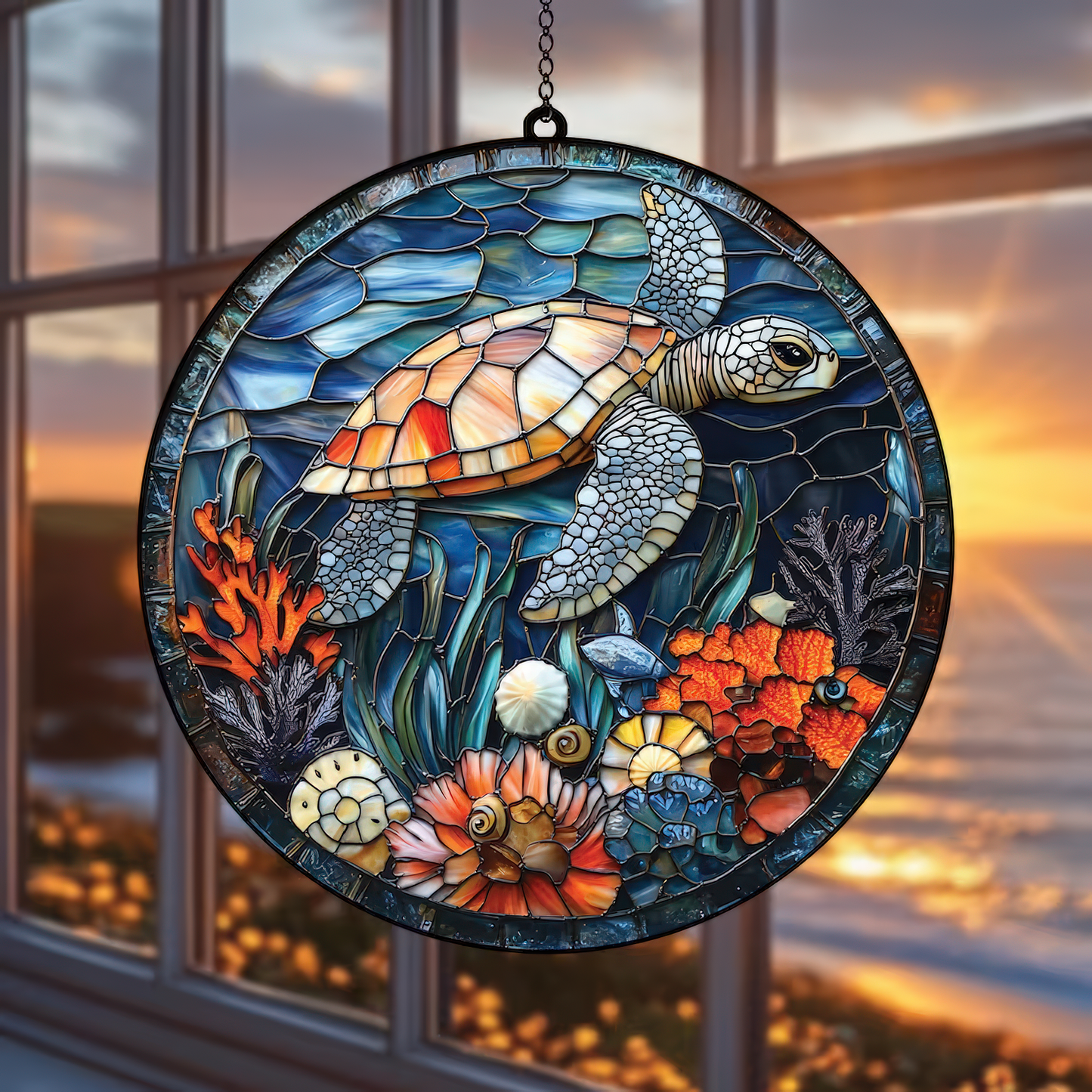 Sea Turtle Acrylic Window Hanging, Ocean Sun Catcher, Nature-Inspired Decor, Unique Gift for Turtle and Ocean Lovers