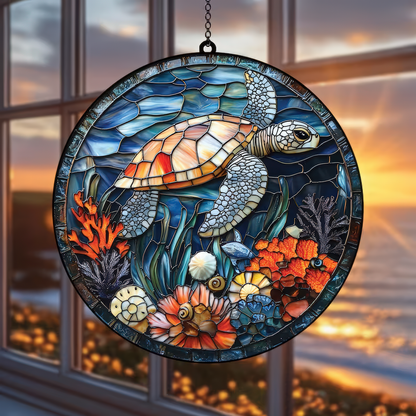 Sea Turtle Acrylic Window Hanging, Ocean Sun Catcher, Nature-Inspired Decor, Unique Gift for Turtle and Ocean Lovers