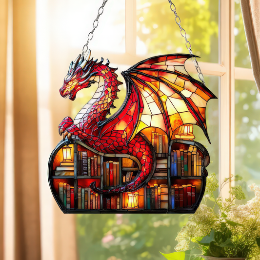 Dragon Book ACRYLIC ornament Suncatcher Fantasy Dragon Gift For Book Lovers Christmas Bookworm Ornament Book Lover Gift, Reading Lover