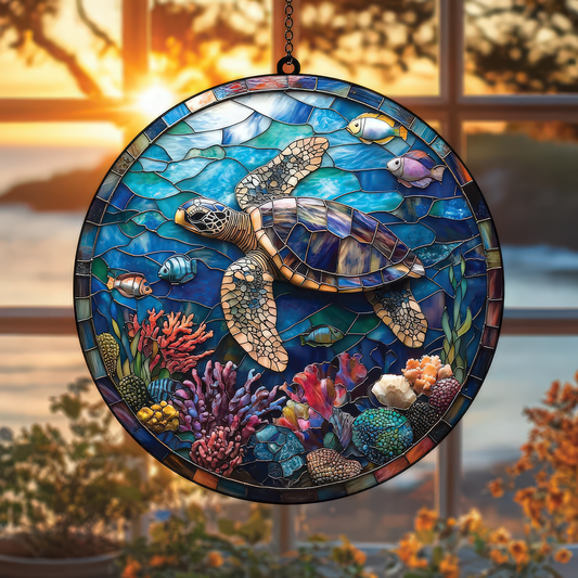 Sea Turtle Acrylic Window Hanging, Ocean Sun Catcher, Nature-Inspired Decor, Unique Gift for Turtle and Ocean Lovers