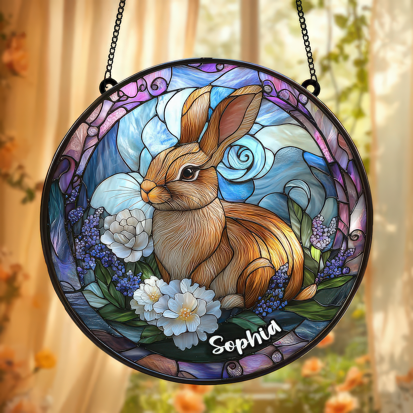 Rabbit Glass Suncatcher acrylic ornament easter Suncatcher Rabbit Art Wildlife Decor Nature Decor Rabbit Lovers Rabbit Window hanging