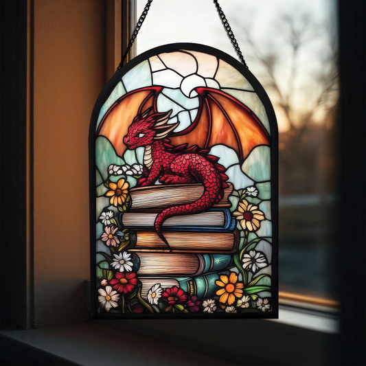 Fantasy Dragon Acrylic Book Ornament, Dragon Window Hanging Suncatcher, Perfect Gift for Dragon Riders, Book Lovers, and Fantasy Home Decor