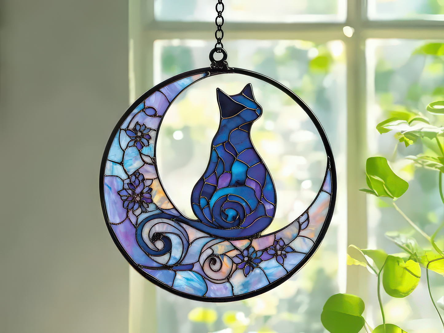 Cat On Moon suncatcher Window Hanging cat Suncatcher Cat Decoration, Cat lovers gift, Gift For Kids, Home Decor, Wall Art Decoration