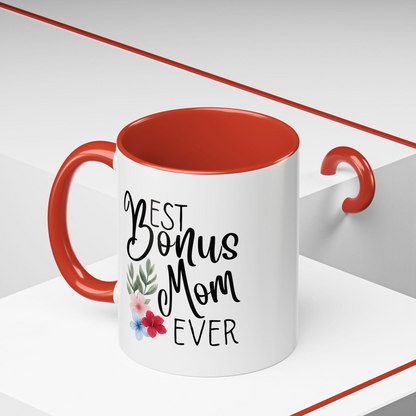 Best Bonus Mom Ever Coffee Mug, Perfect Gift for Step Moms, Floral Accent Mug for Mother's Day, Gift for Bonus Mom Birthday, Step Mom gift