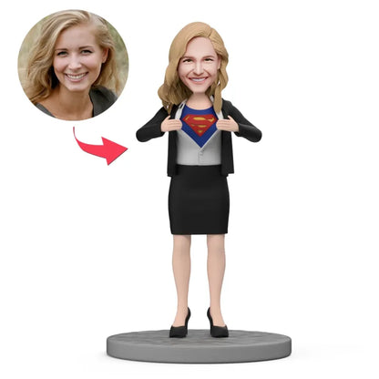 Office Superwoman Custom Bobblehead For Office Lady/Boss With Engraved Text