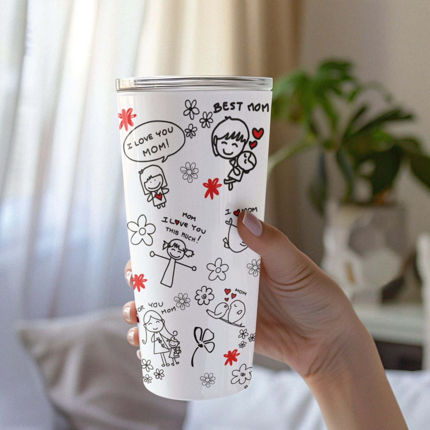 Girl Mom Doodle Travel Tumbler / Mother's Day Gift from Daughter / Kid-Inspired Coffee Cup / I Love Mom Tumbler // Mama Tumbler