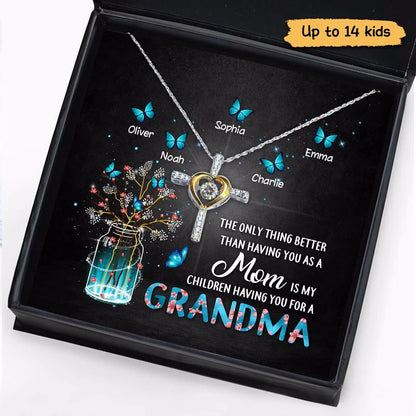 Our Kids Having You As Grandma Butterflies Personalized Cross Dancing Necklace