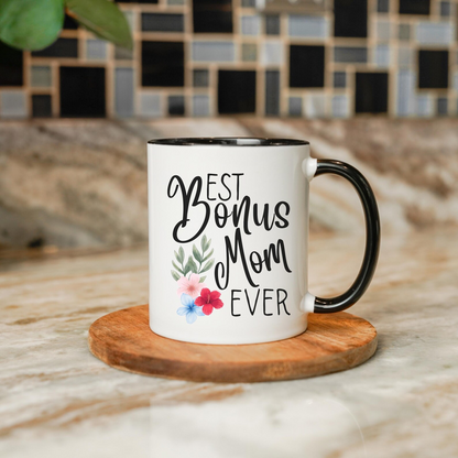 Best Bonus Mom Ever Coffee Mug, Perfect Gift for Step Moms, Floral Accent Mug for Mother's Day, Gift for Bonus Mom Birthday, Step Mom gift