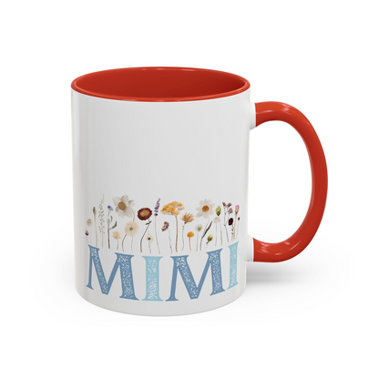 Mimi Accent Mug with Flowers, Grandma Gift, Mother's Day Present, Floral Coffee Cup, Personalized Tea Mug, Ceramic Drinkware