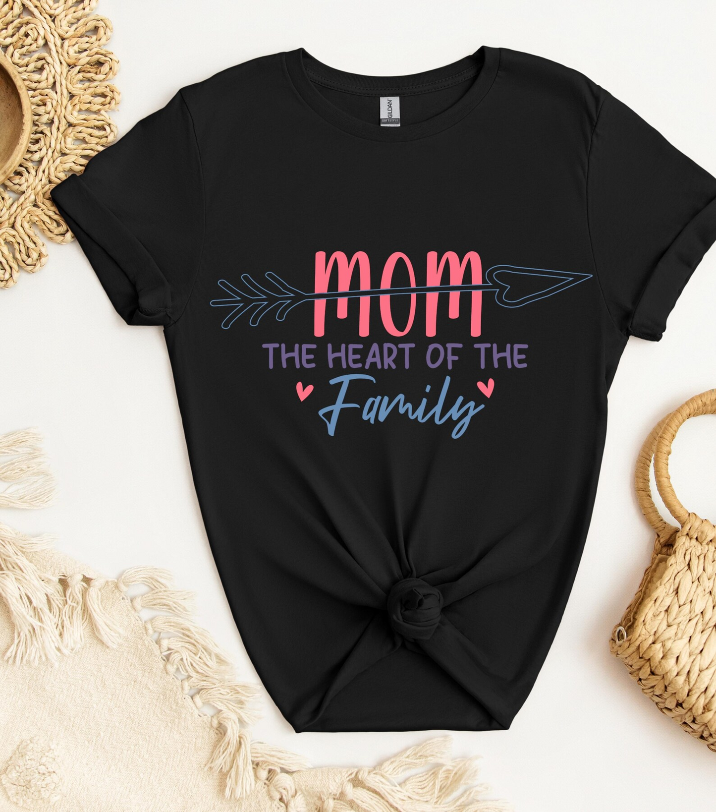 Mom T-Shirt - The Heart of the Family, Gift for Mom, Mother's Day Tee, Family Theme Shirt, Casual Everyday Wear