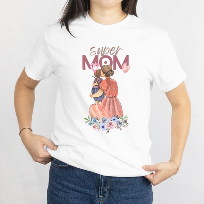 Super Mum T-Shirt – Watercolor Design with Mother & Daughter – Perfect Gift for Moms