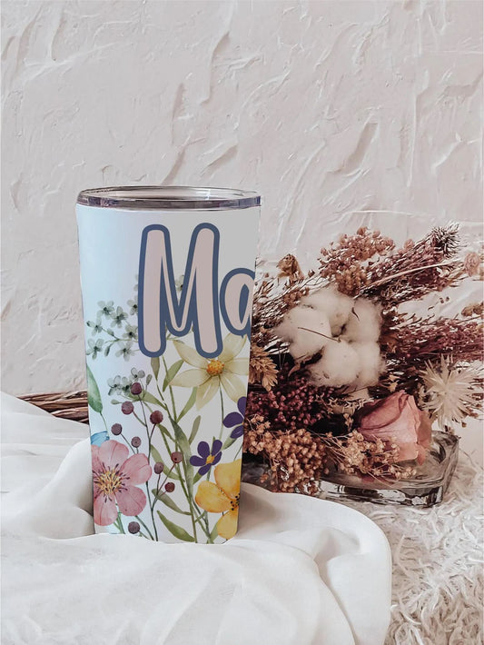 Mama Coffee Tumbler for Mom Birthday Present New Mom Floral Design Stainless Steel Drinkware Black Turquoise Color Lover Gift for Mama Steel