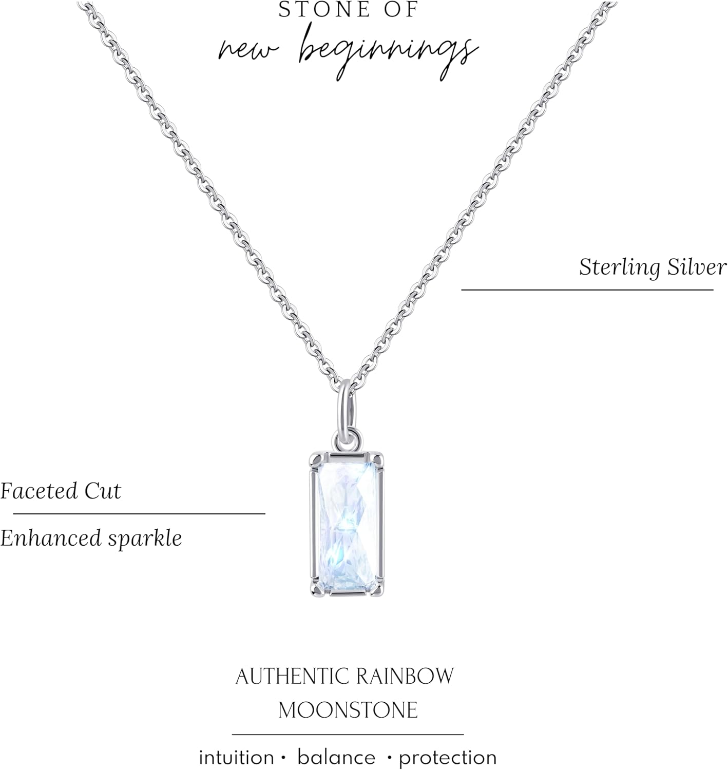 HOPE LOVE SHINE New Beginnings Rainbow Moonstone Sterling Silver Necklace for Women