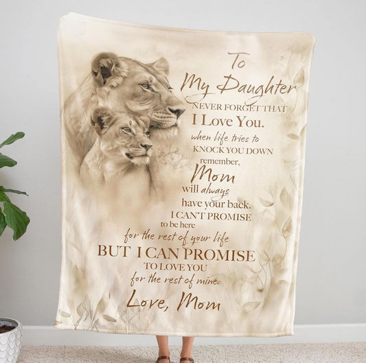 Mom to Daughter Sherpa Fleece Blanket - Lioness and Cub, Mom to Daughter Gift, Cozy Throw for Family Bonding, Heartfelt Message