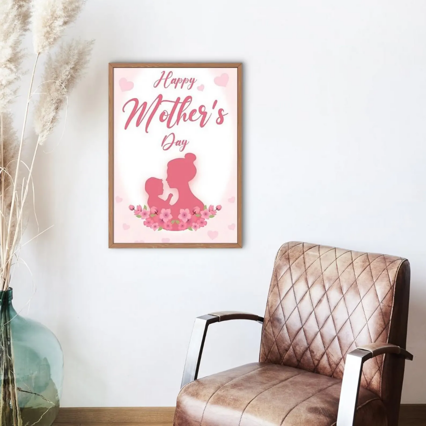 Happy Mother's Day Poster Wall Art, Indoor and Outdoor Decor, Gift for Mom, Floral Poster, Family Love Decoration