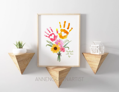 Valentine Mother's day craft handprint art birthday activity floral bouquet grandma flower DIY kids children toddler baby printable keepsake