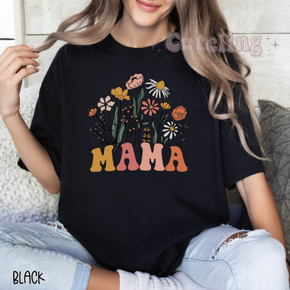 Mama Shirt, Wildflowers Mama Shirt, Comfort Colors Shirt, Retro Mom TShirt, Mother's Day Gift, Flower Shirts for Women, Floral New Mom Gift