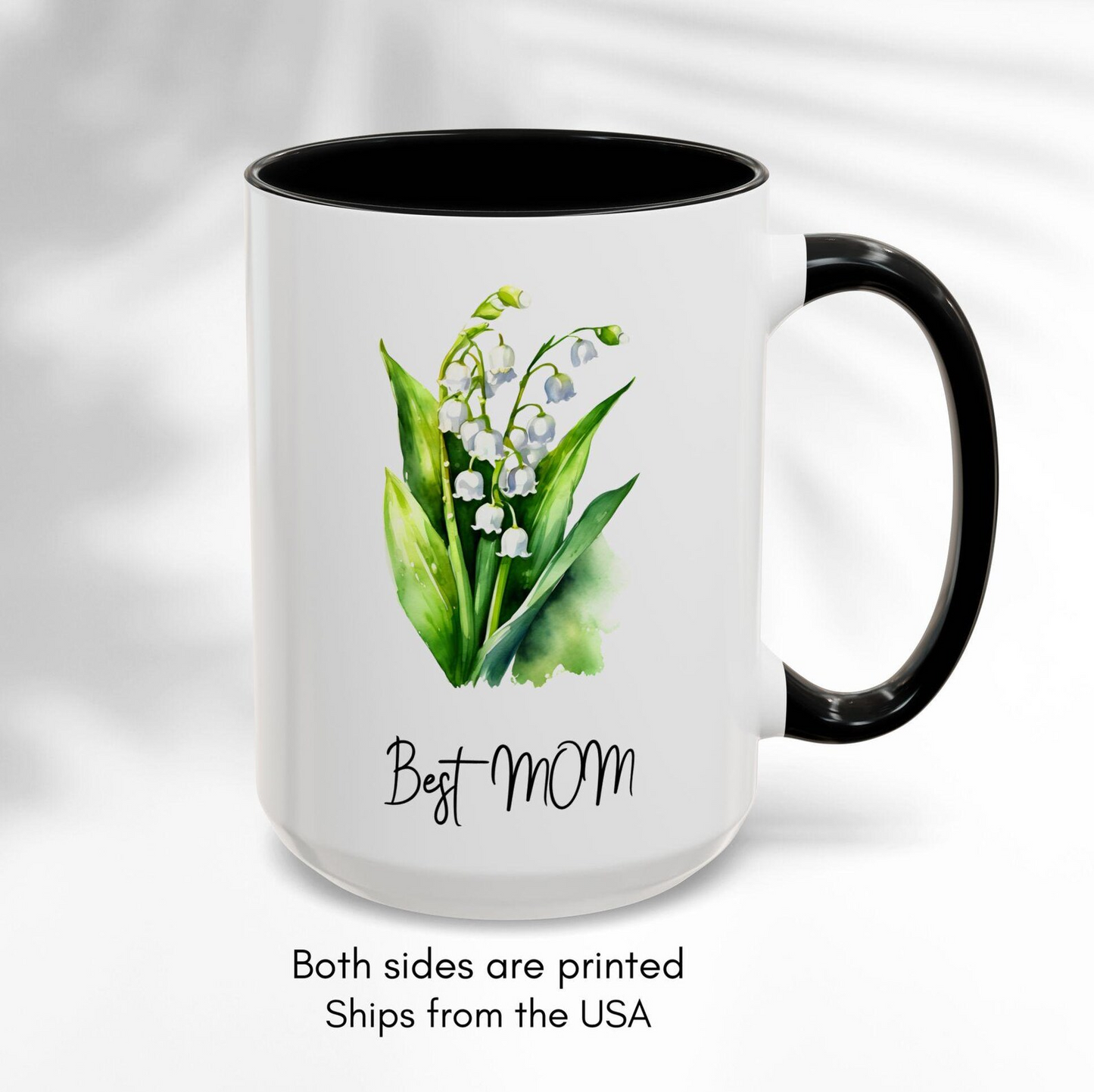 Best MOM Lily of the Valley Accent Coffee Mug, May Birth Flower Best Mom Gift, 11oz, 15oz, Ceramic Mug, Mother's Day Gift, Birthday Gift