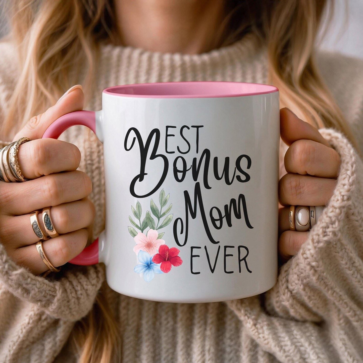 Best Bonus Mom Ever Coffee Mug, Perfect Gift for Step Moms, Floral Accent Mug for Mother's Day, Gift for Bonus Mom Birthday, Step Mom gift