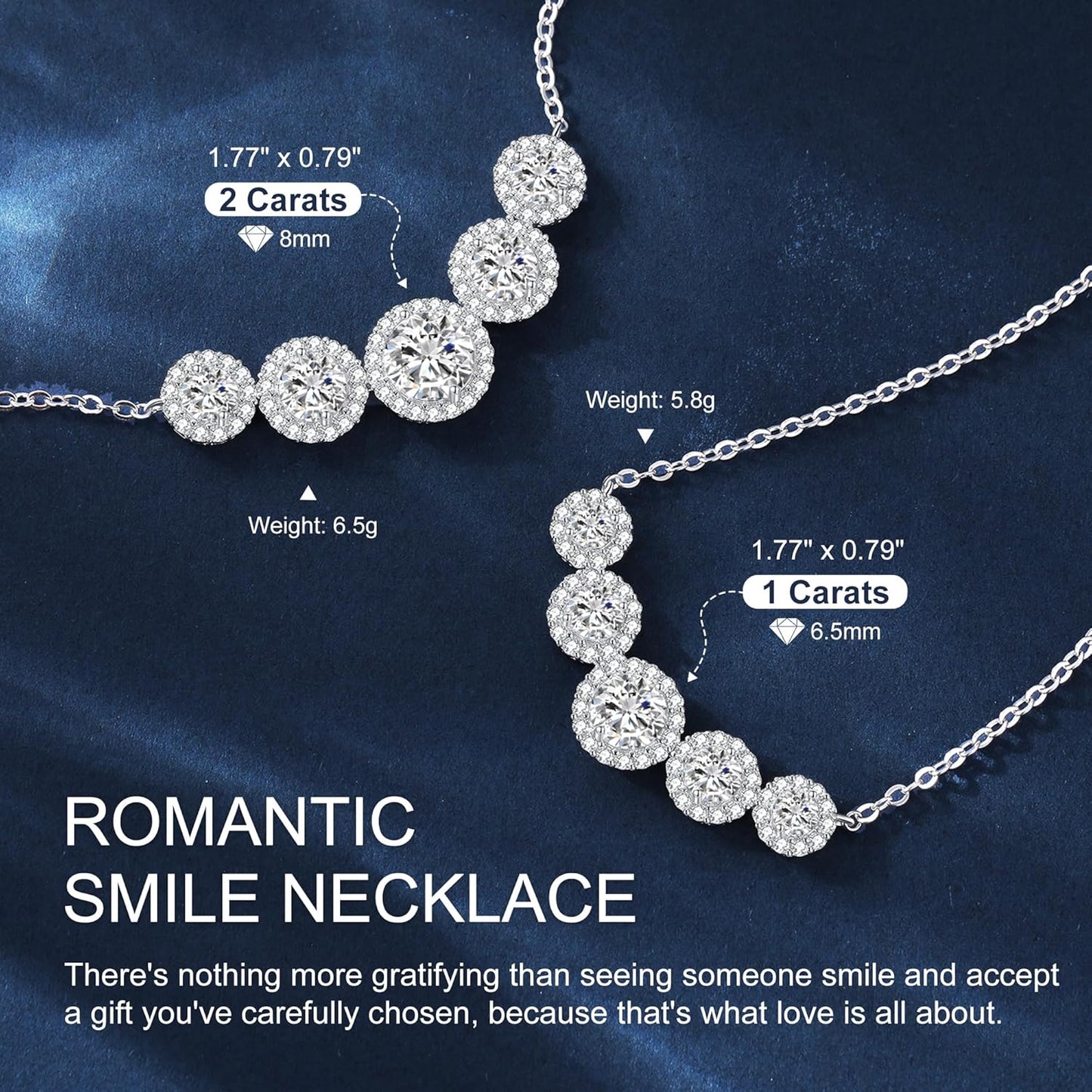 Moissanite Necklace for Women, 1.7-7.6 Carat Heart Necklace Engraved 'I LOVE YOU' Gift for Wife