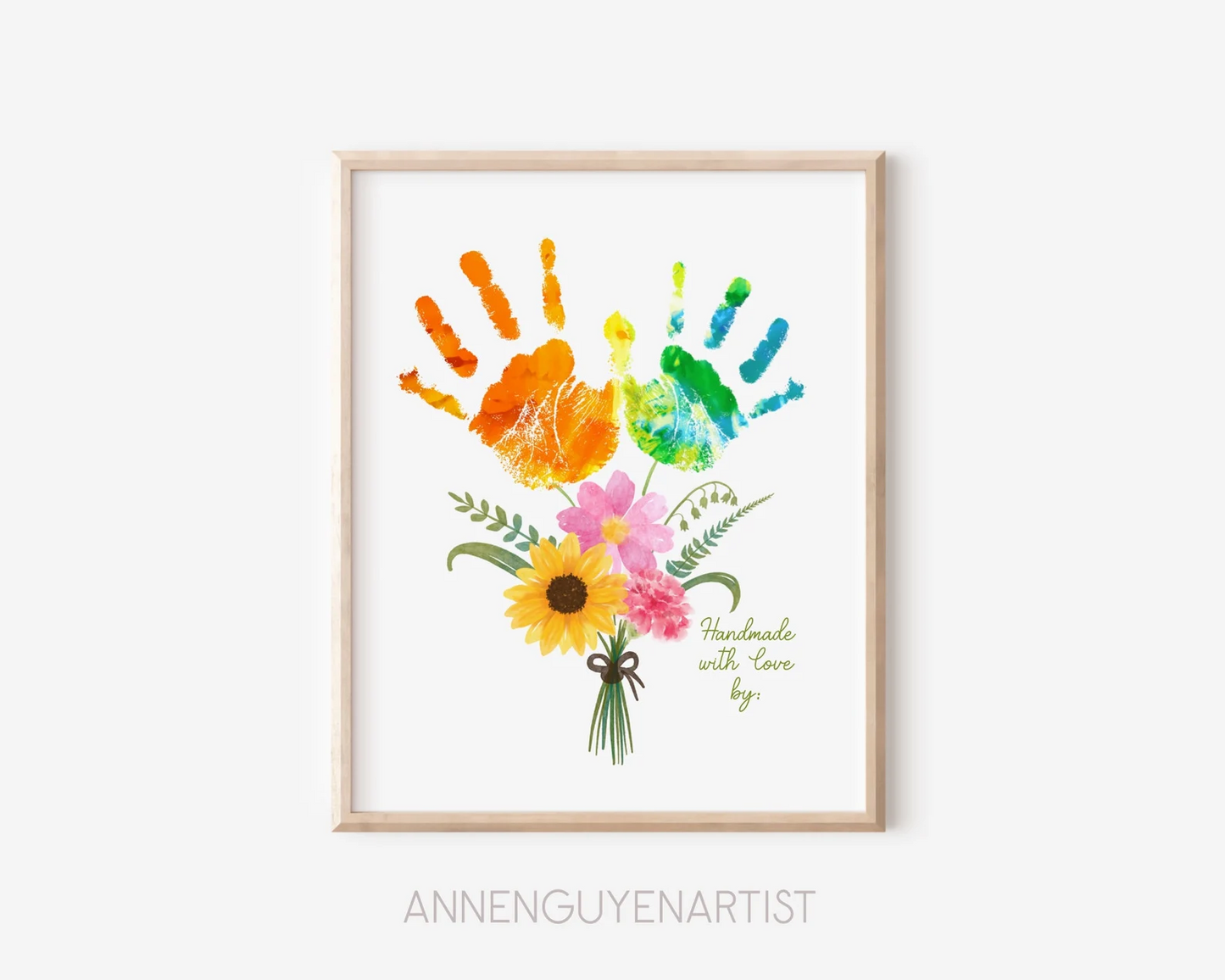 Valentine Mother's day craft handprint art birthday activity floral bouquet grandma flower DIY kids children toddler baby printable keepsake