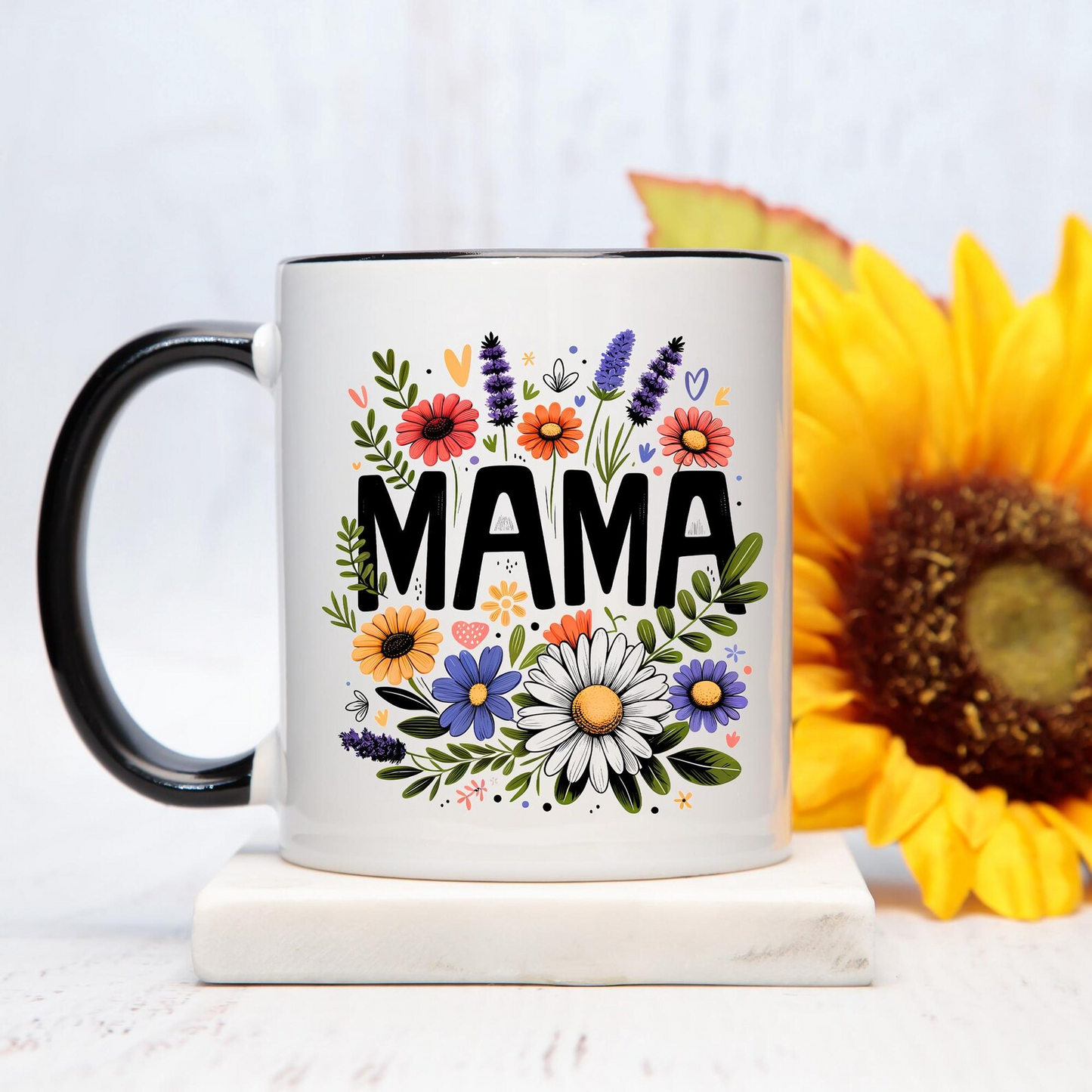 Floral Mama Accent Coffee Mug (11, 15oz), Mother's Day Gift, Mom Mug, Floral Coffee Cup, Gift for Her, Flower Mug