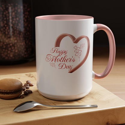 Happy Mother's Day Accent Coffee Mug, Cute Gift for Mom, Mother's Day Celebration, Heart Design Mug, mothersday