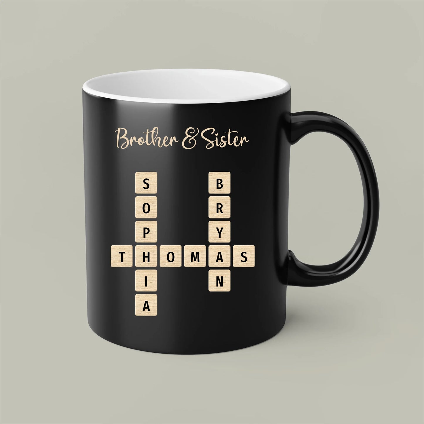 Brothers & Sisters Forever Linked Together Crossword Puzzle Art Personalized Mug, Gift For Brothers, Sisters, Siblings, Family