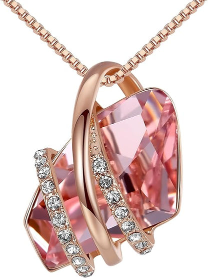 Leafael Wish Stone Pendant Necklace with Birthstone Crystal, 18K Rose Gold Plated/Silvertone, 18" + 2"