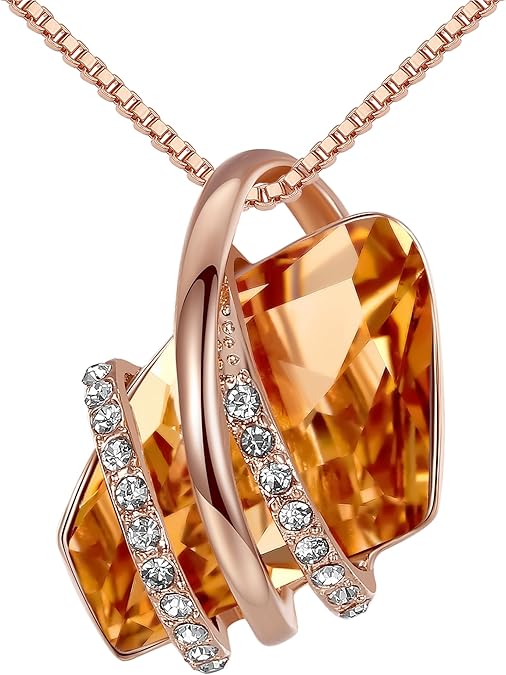 Leafael Wish Stone Pendant Necklace with Birthstone Crystal, 18K Rose Gold Plated/Silvertone, 18" + 2"