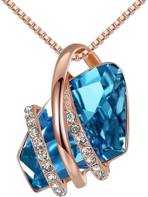 Leafael Wish Stone Pendant Necklace with Birthstone Crystal, 18K Rose Gold Plated/Silvertone, 18" + 2"