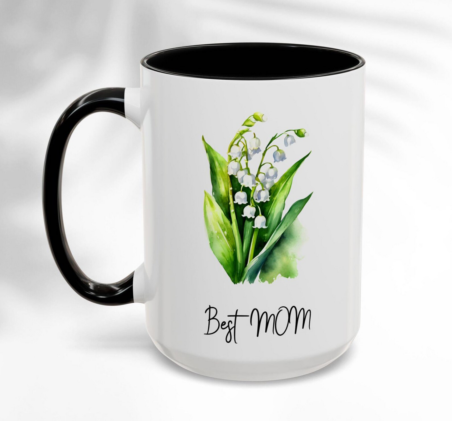 Best MOM Lily of the Valley Accent Coffee Mug, May Birth Flower Best Mom Gift, 11oz, 15oz, Ceramic Mug, Mother's Day Gift, Birthday Gift