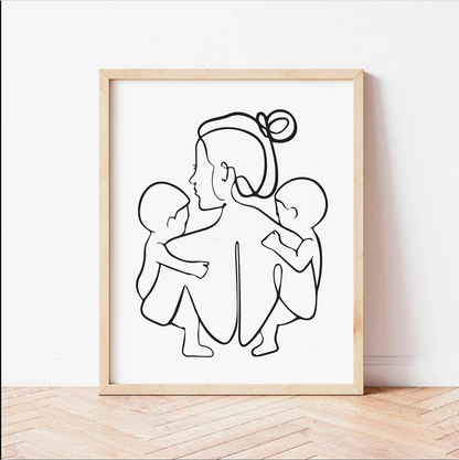 Line Art Print, Twin Mom, Newborn Twins Print, Mom of 2, Mom and Baby, Newborn Gift, Mom Gift, Minimalist Line Art, Wall Art Print