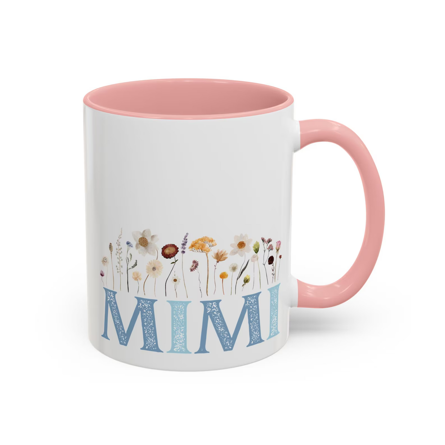 Mimi Accent Mug with Flowers, Grandma Gift, Mother's Day Present, Floral Coffee Cup, Personalized Tea Mug, Ceramic Drinkware