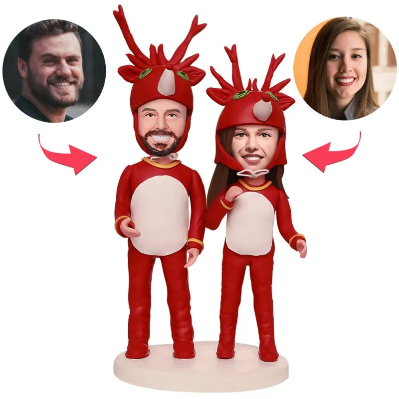 Custom Bobblehead Christmas Elk Costumes Christmas Gifts Double Head Customized With Engraved Text