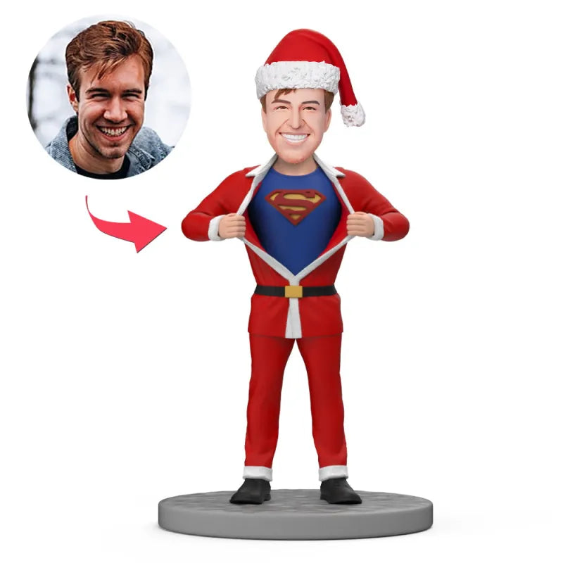 Santa Clause Custom Face Bobblehead Superman with Engraved Text