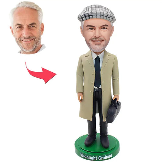 Custom Bobbleheads Old Man With Long Coat, Custom Detective Bobblehead