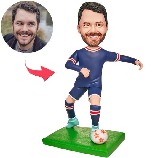 Soccer Player Blue Uniform Custom Bobblehead Engraved with Text