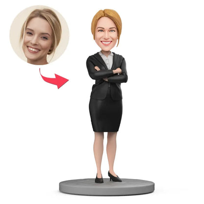 Black Suit And White Shirt Business Women Custom Bobblehead With Engraved Text