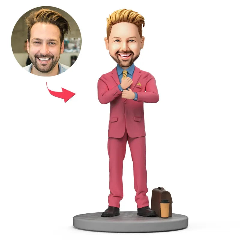 Red Suit Business Man With A Briefcase Custom Bobblehead With Engraved Text