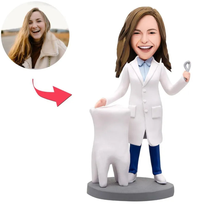 Dentist Female Custom Bobblehead With Engraved Text