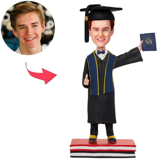 Graduation Man Hold Diploma Custom Bobblehead With Engraved Text