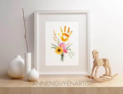 Valentine Mother's day craft handprint art birthday activity floral bouquet grandma flower DIY kids children toddler baby printable keepsake